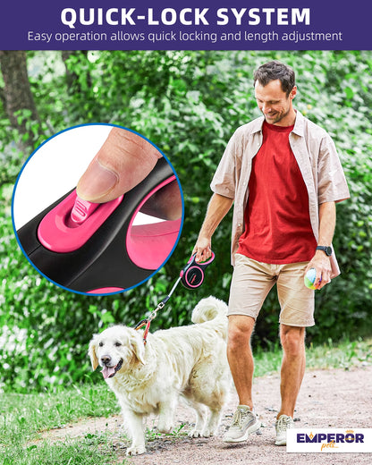26 Ft Retractable Dog Leash for Large Dogs, up to 110 Lbs, Heavy Duty, Pink - PK26