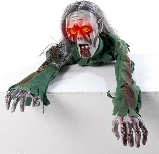 Halloween Scary Yard Decorations, Electric Crawling Ghost Long Hair Horror Voice Skeleton, Creeping Prop for Theme Park, Bar Haunted House Props Horror Layout Party Decor
