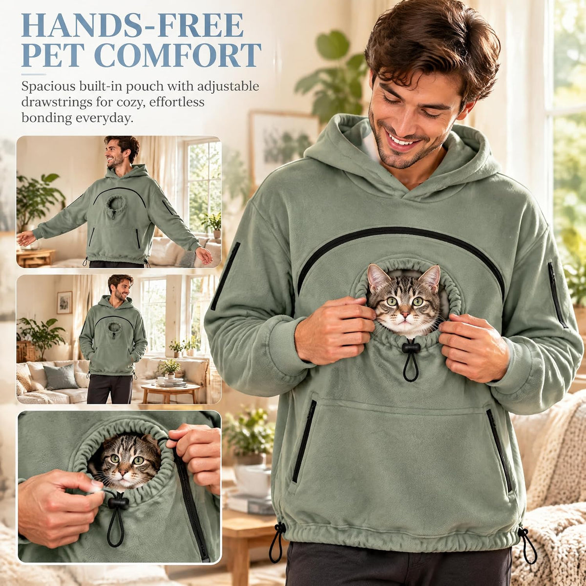 Pet Pouch Hoodie,Cat Hoodie with Pouch,Kangaroo Sweatshirt with Dog Pouch Side Zip Pocket Drop Shoulder Sweatshirt Big Size Front Dog & Cat Carrier Sweatshirts