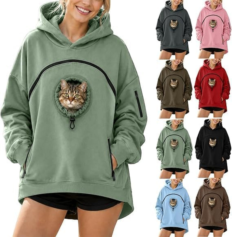 Pet Pouch Hoodie,Cat Hoodie with Pouch,Kangaroo Sweatshirt with Dog Pouch Side Zip Pocket Drop Shoulder Sweatshirt Big Size Front Dog & Cat Carrier Sweatshirts