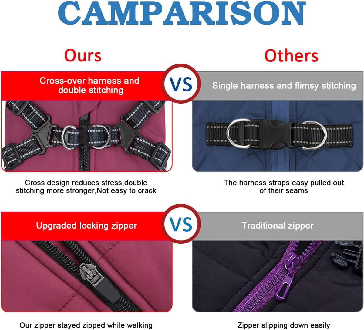 Dog Winter Coat,Warm Jacket Paded Fleece Pet Vest with Built in Harness,Windproof Reflective Cozy Adjustable Snow Pet Coat Clothes with Zipper for Small Medium Large Dogs