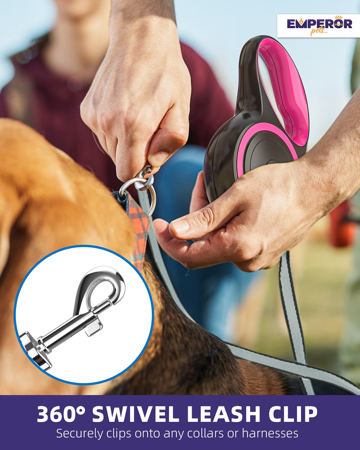 26 Ft Retractable Dog Leash for Large Dogs, up to 110 Lbs, Heavy Duty, Pink - PK26