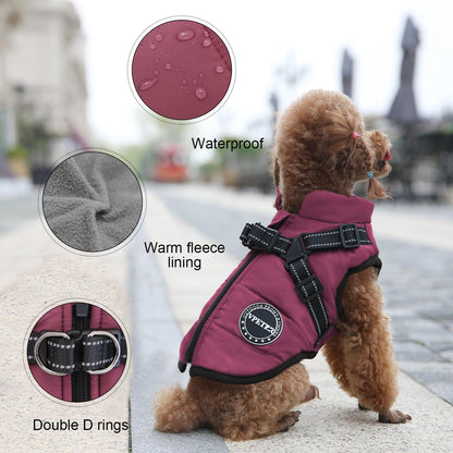 Dog Winter Coat,Warm Jacket Paded Fleece Pet Vest with Built in Harness,Windproof Reflective Cozy Adjustable Snow Pet Coat Clothes with Zipper for Small Medium Large Dogs