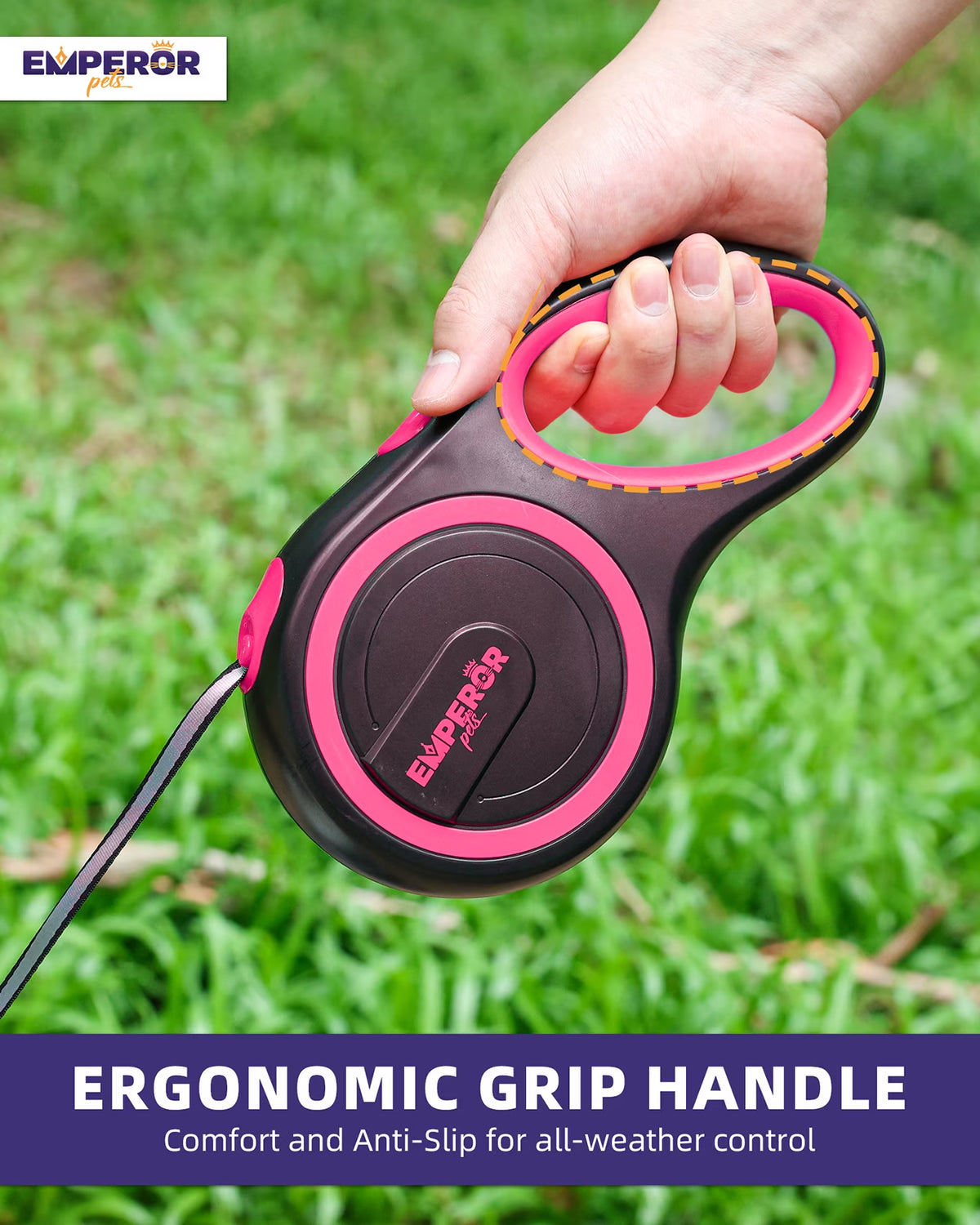 26 Ft Retractable Dog Leash for Large Dogs, up to 110 Lbs, Heavy Duty, Pink - PK26